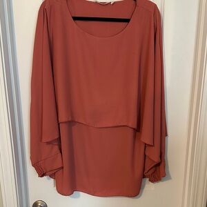Women’s Rust Orange Layered Long-Sleeve Blouse